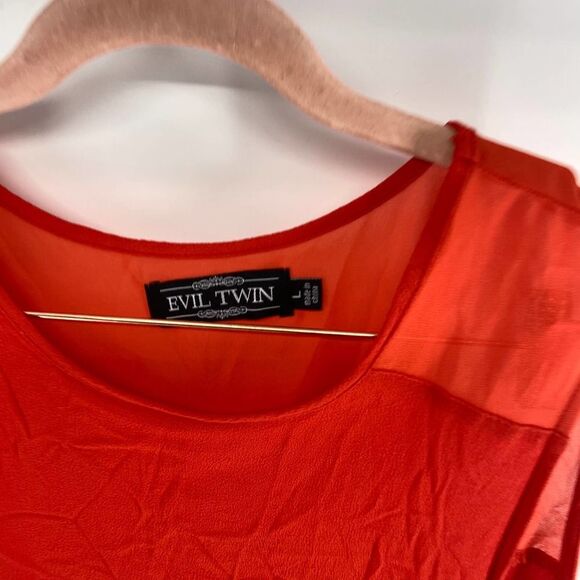 Evil Twin red high low Mesh Sleeveless sheath midi dress light womens L - Picture 3 of 6